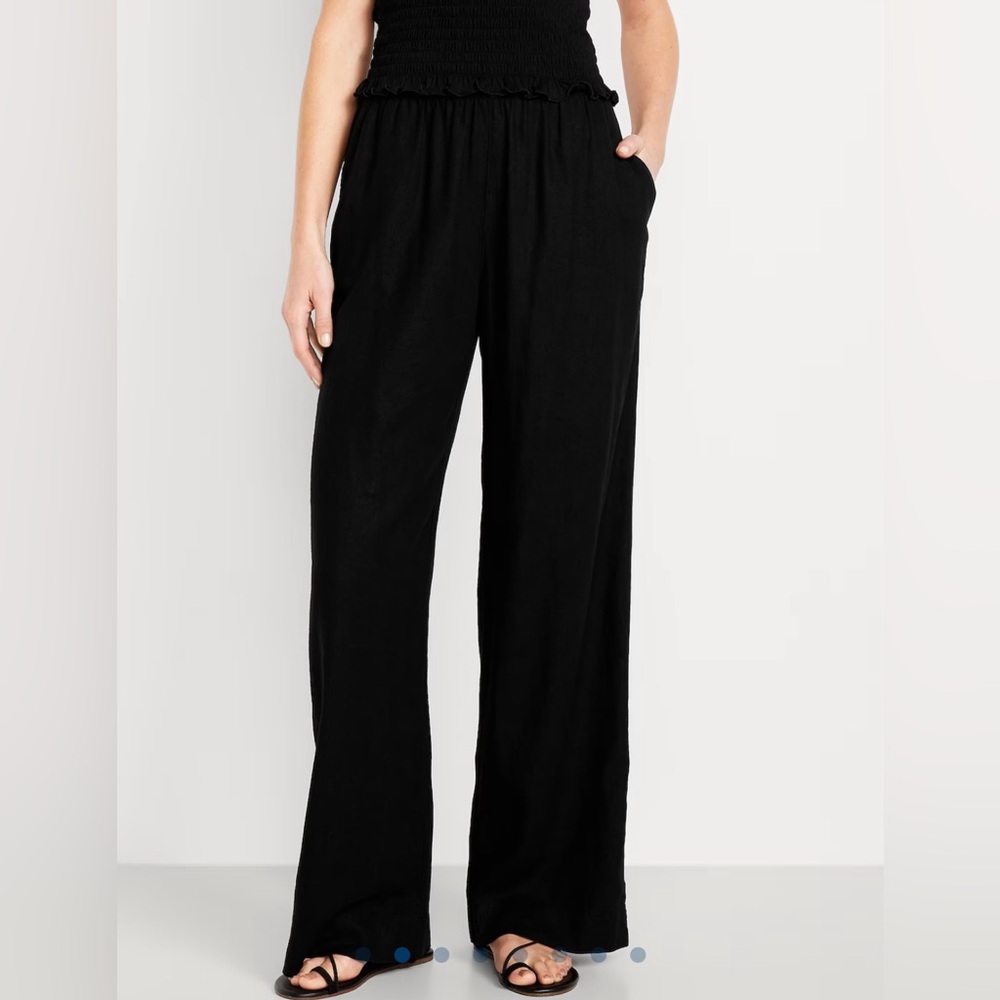Old Navy High Rise Wide Leg Linen Pants - black